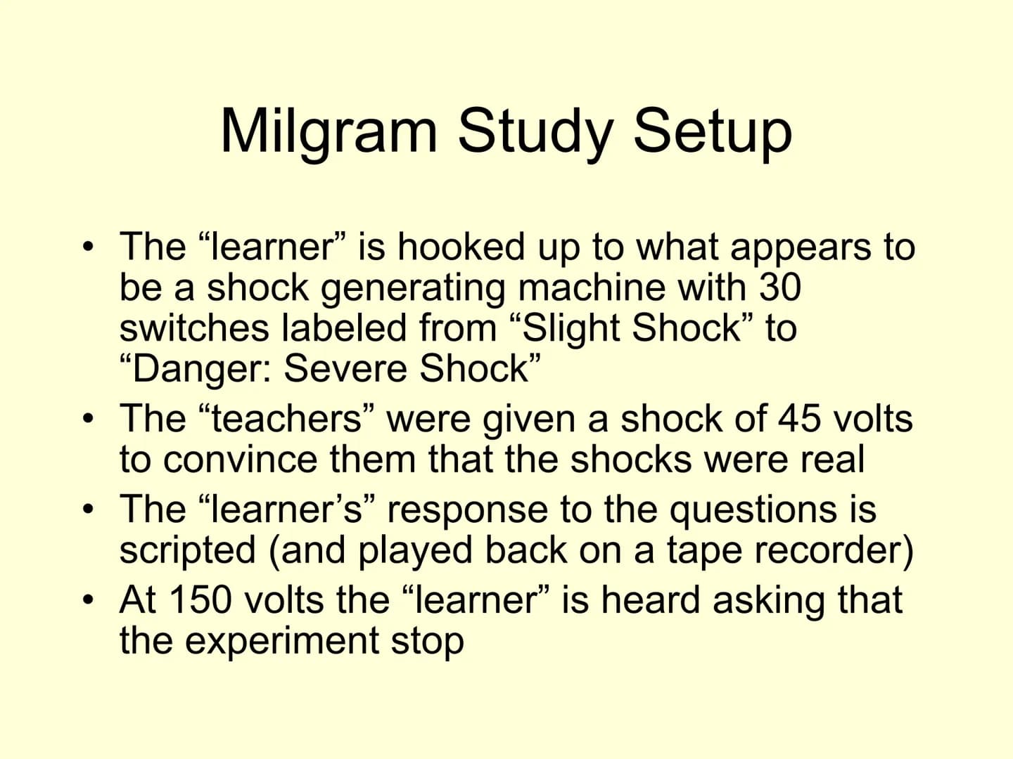The Milgram Obedience Studies
(1963 & 1965)
And "Milgram Revisited"
(Jerry Burger, 2009) Experimental Question
Under what conditions will pe