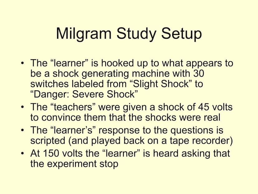 The Milgram Obedience Studies
(1963 & 1965)
And "Milgram Revisited"
(Jerry Burger, 2009) Experimental Question
Under what conditions will pe