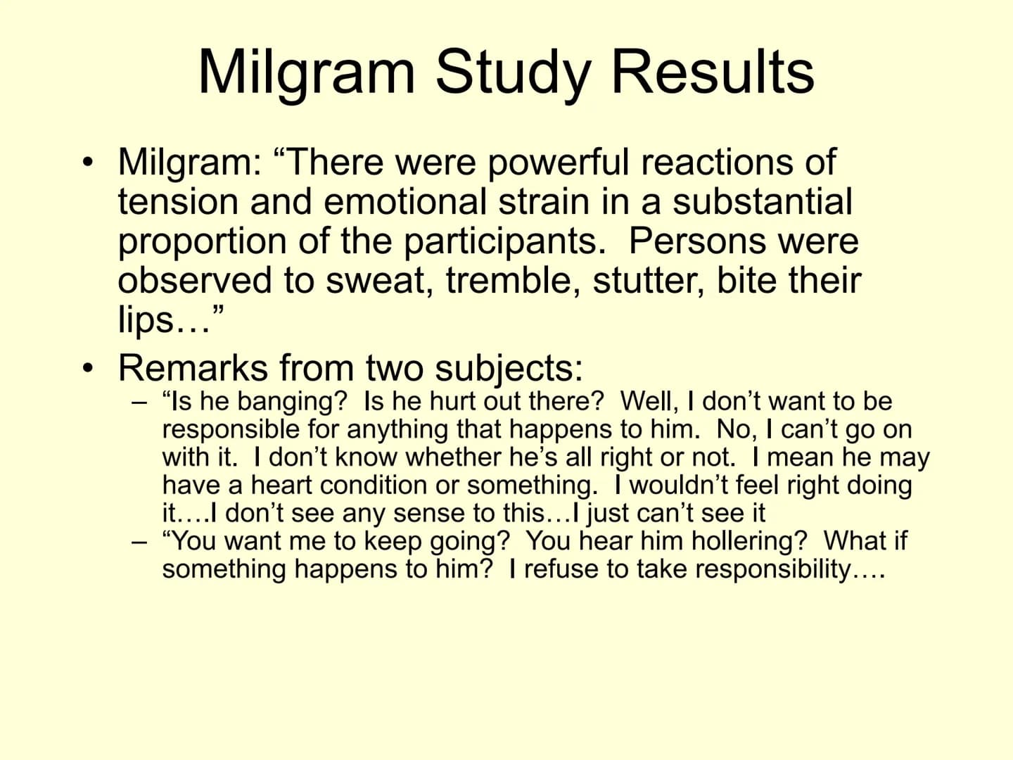 The Milgram Obedience Studies
(1963 & 1965)
And "Milgram Revisited"
(Jerry Burger, 2009) Experimental Question
Under what conditions will pe