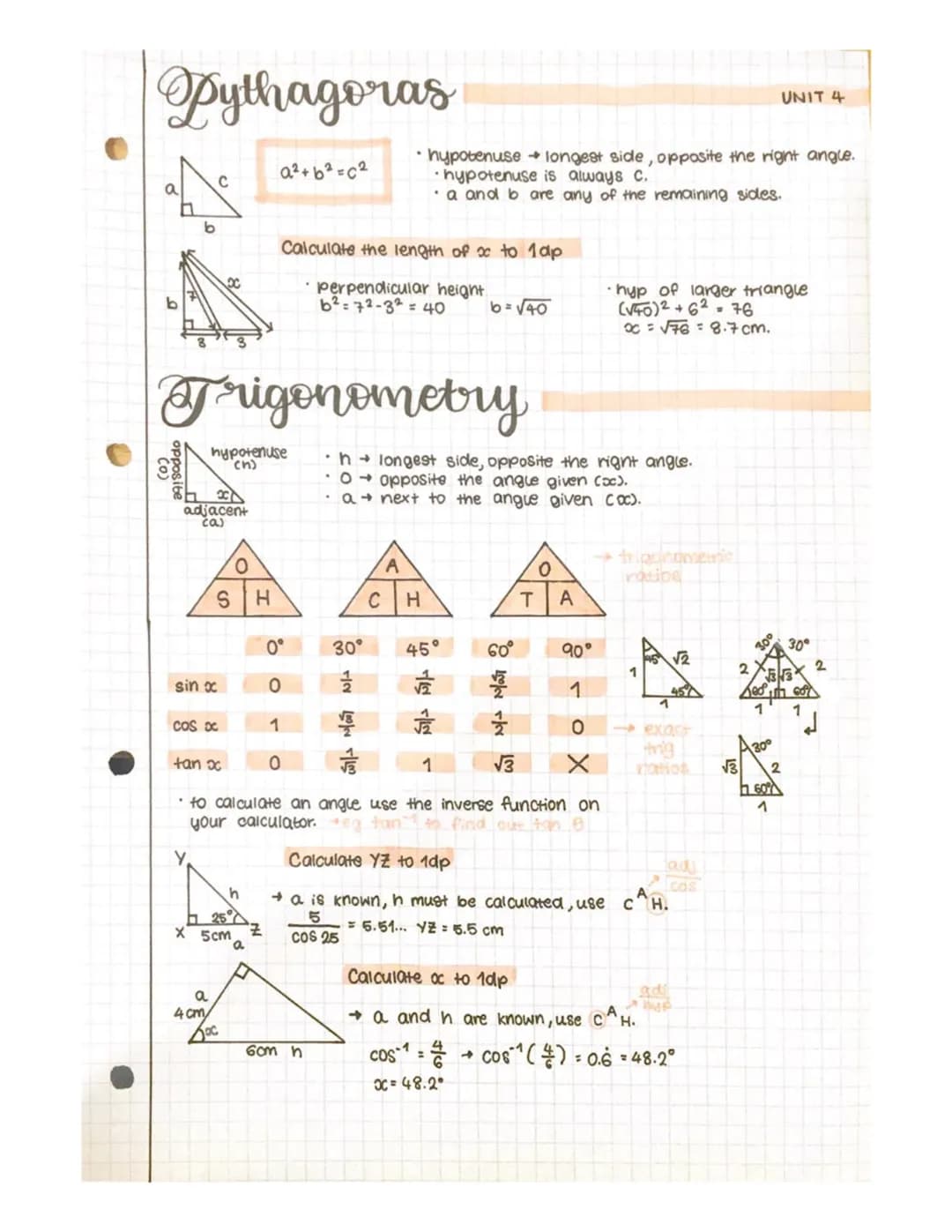 H
Pythagoras
a
0
(0)
opposit
b
C
x
adjacent
(a)
Trigonometry
•h
sin x
Y
cos x
x
hypotenuse
(n)
0
SH
tan x
a
4cm/
a²+ b²=c²
x 5cm
Soc
h
Calcu
