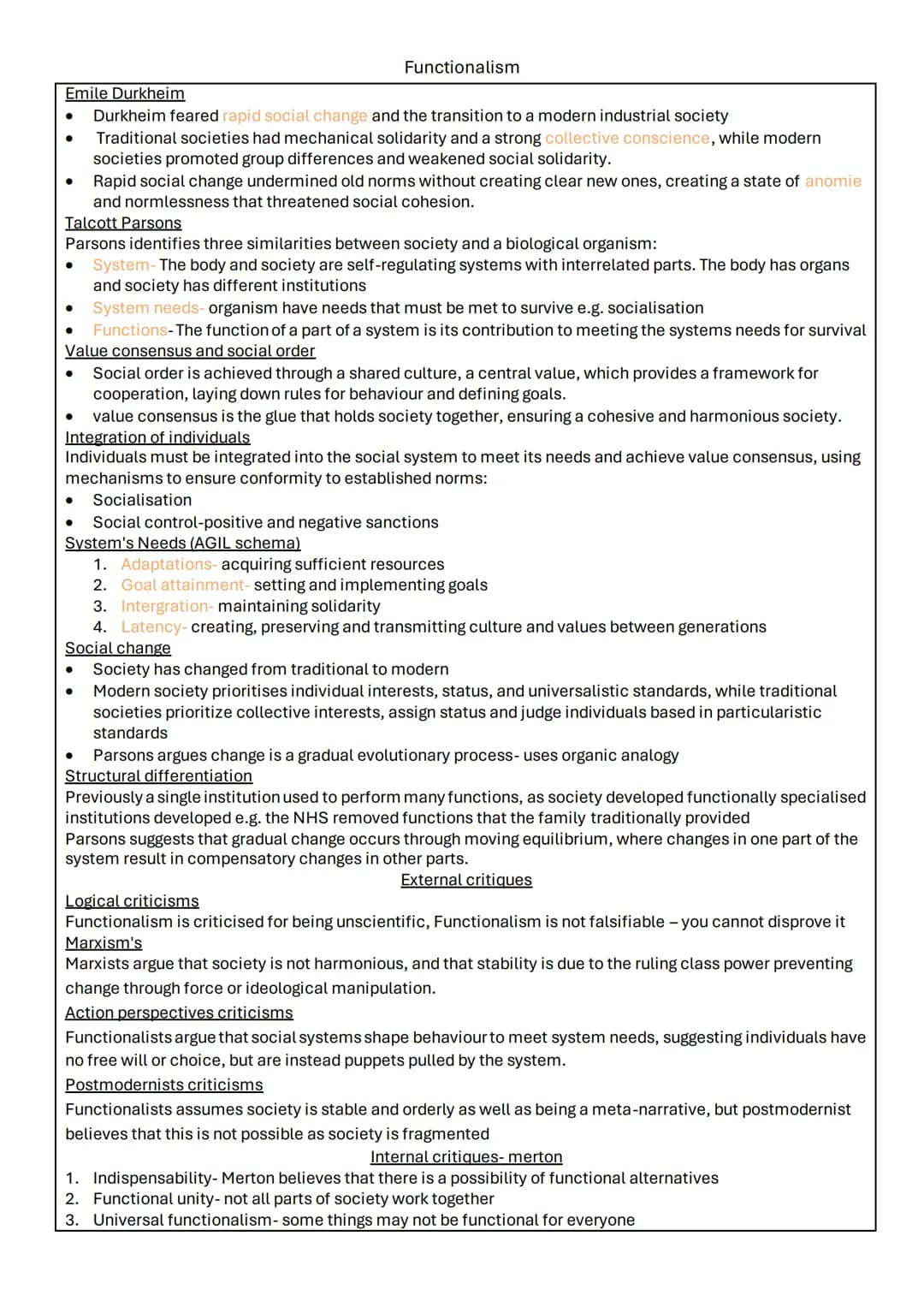 Sociological theory
Functionalism - pg 2
Marxism pg 3
Feminism pg 4
Action theories - pg 5
Postmodernity - pg 6
Social policy's - pg 7
socio