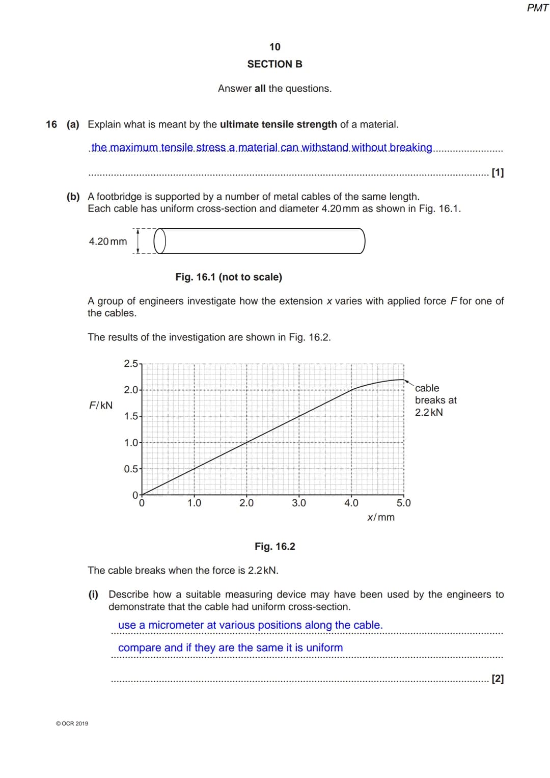 7686 3294
OCR
Oxford Cambridge and RSA
Monday 20 May 2019 - Afternoon
A Level Physics A
H556/01 Modelling physics
Time allowed: 2 hours 15 m