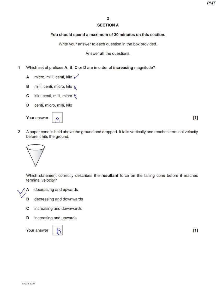 7686 3294
OCR
Oxford Cambridge and RSA
Monday 20 May 2019 - Afternoon
A Level Physics A
H556/01 Modelling physics
Time allowed: 2 hours 15 m