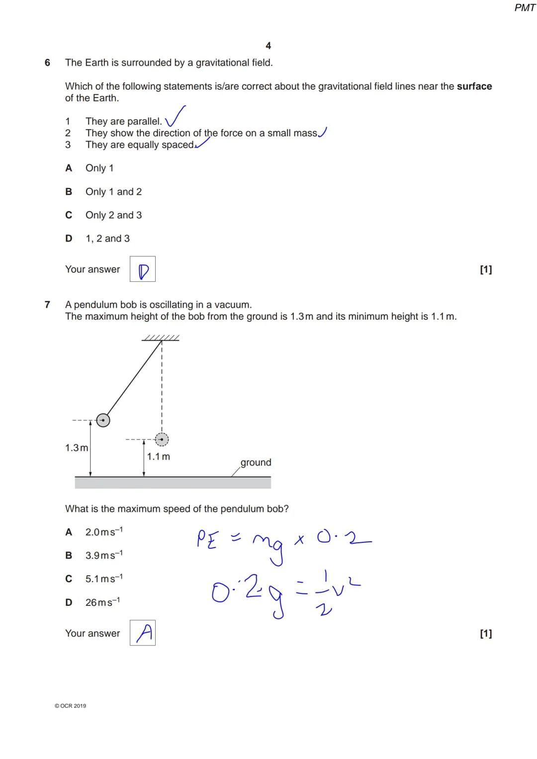 7686 3294
OCR
Oxford Cambridge and RSA
Monday 20 May 2019 - Afternoon
A Level Physics A
H556/01 Modelling physics
Time allowed: 2 hours 15 m