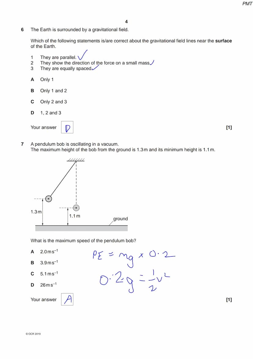 7686 3294
OCR
Oxford Cambridge and RSA
Monday 20 May 2019 - Afternoon
A Level Physics A
H556/01 Modelling physics
Time allowed: 2 hours 15 m