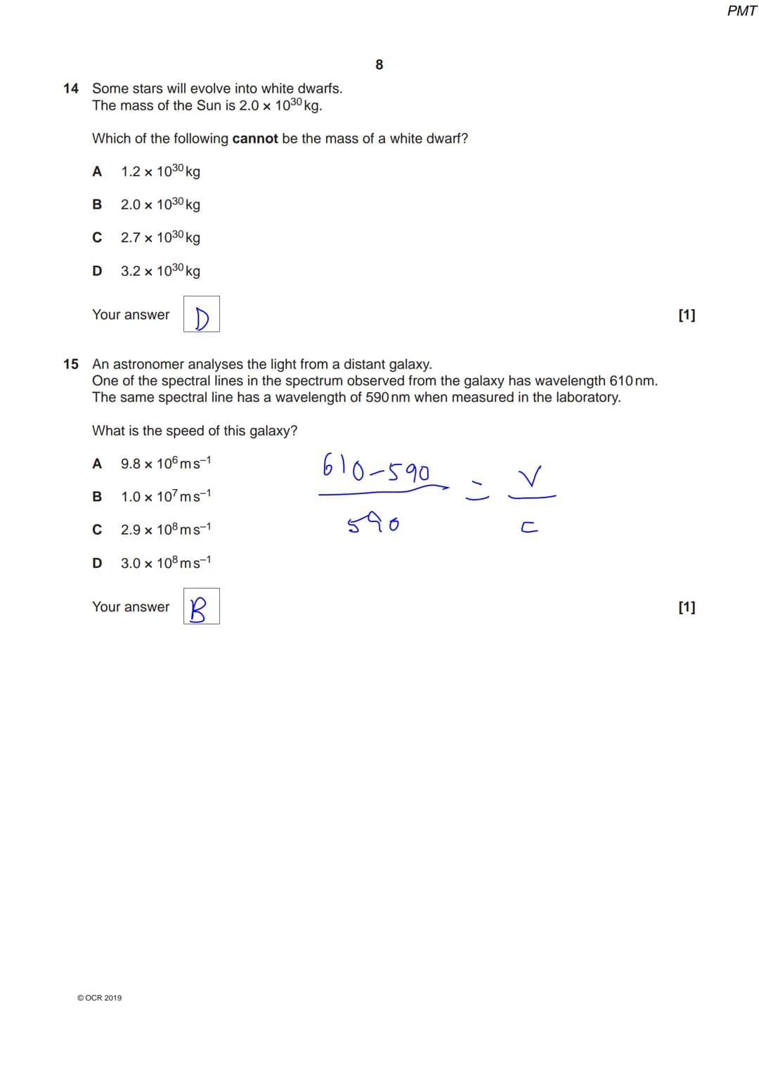 7686 3294
OCR
Oxford Cambridge and RSA
Monday 20 May 2019 - Afternoon
A Level Physics A
H556/01 Modelling physics
Time allowed: 2 hours 15 m