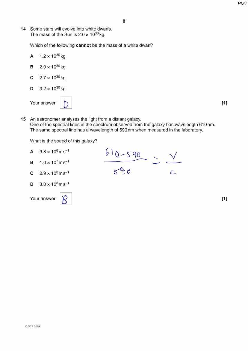 7686 3294
OCR
Oxford Cambridge and RSA
Monday 20 May 2019 - Afternoon
A Level Physics A
H556/01 Modelling physics
Time allowed: 2 hours 15 m