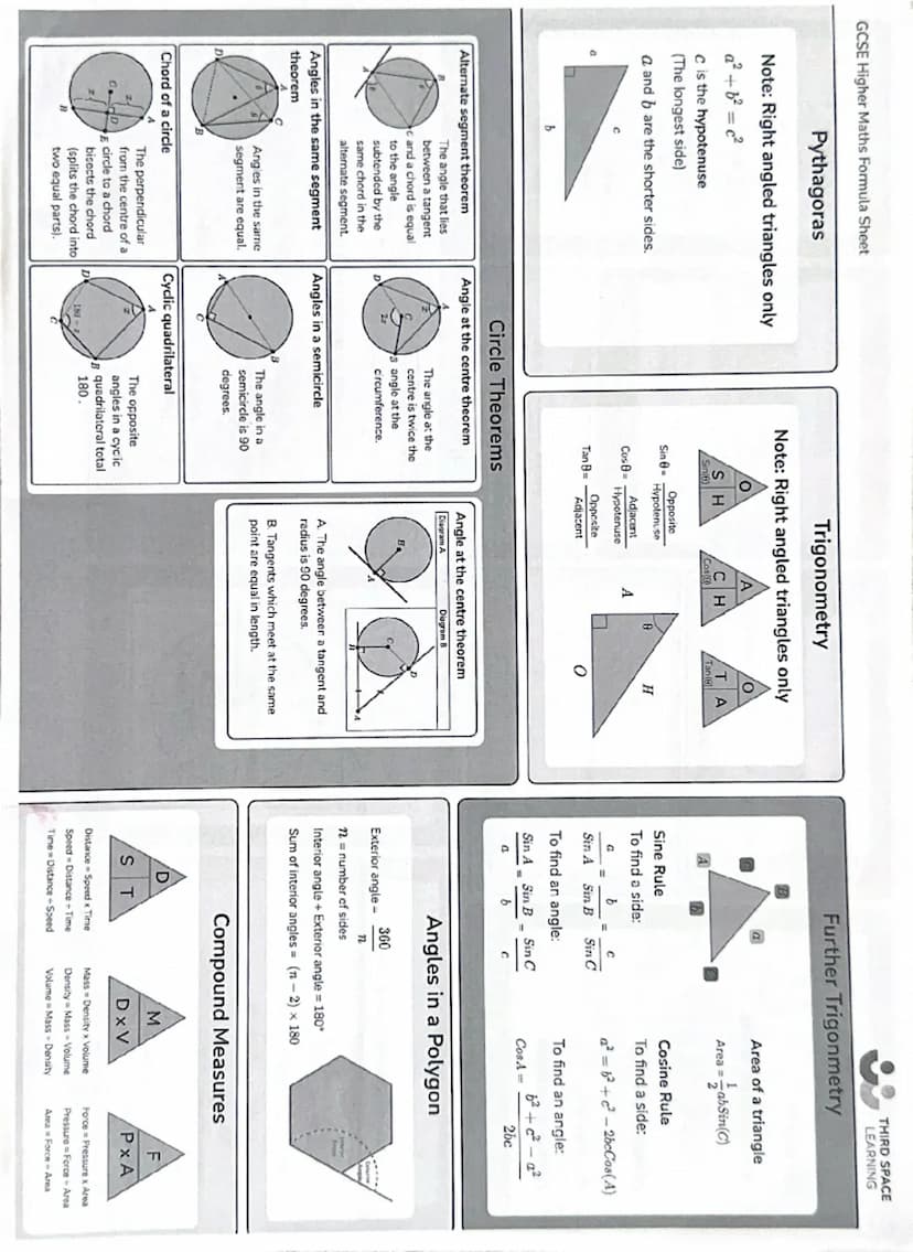 Areas
Edexcel GCSE (9-1) Maths:
need-to-know formulae
www.edexcel.com/gcsemathsformulae
Volumes
Rectangle 1x w
Cubold-/xwxh
w
Parallelogram=