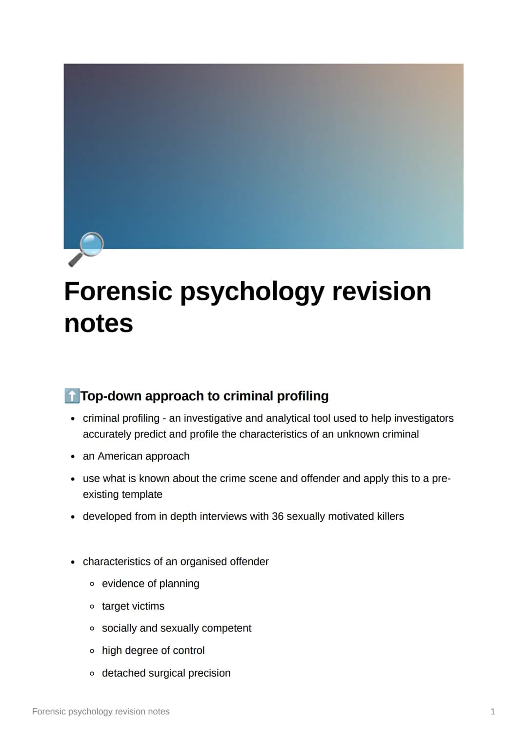 
<h2 id="topdownapproachtocriminalprofiling">Top-Down Approach to Criminal Profiling</h2>
<p>Criminal profiling is an investigative and anal
