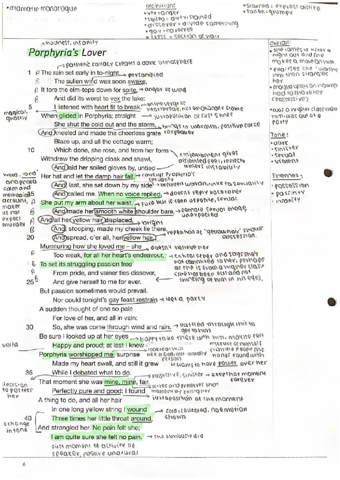 GCSE English Lit: Porphyria's Lover Poem – Full Analysis & PDF