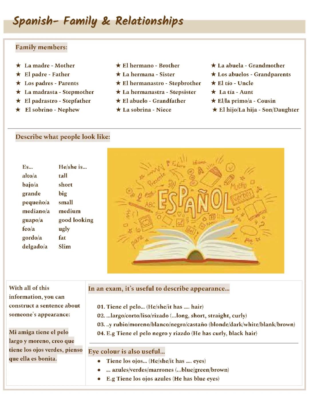 Spanish | Family & Relationship key words