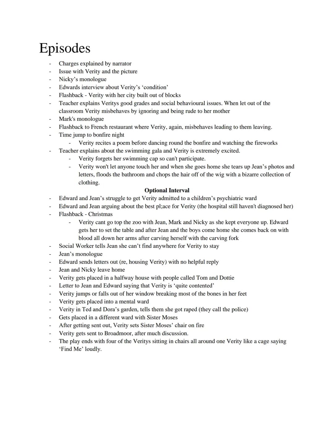 Find Me Synopsis
The play starts with a narrator explaining the criminal charges placed on Verity Taylor (the main
character) and where she 