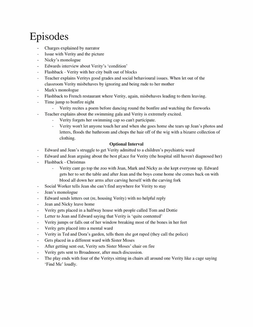 Find Me Synopsis
The play starts with a narrator explaining the criminal charges placed on Verity Taylor (the main
character) and where she 