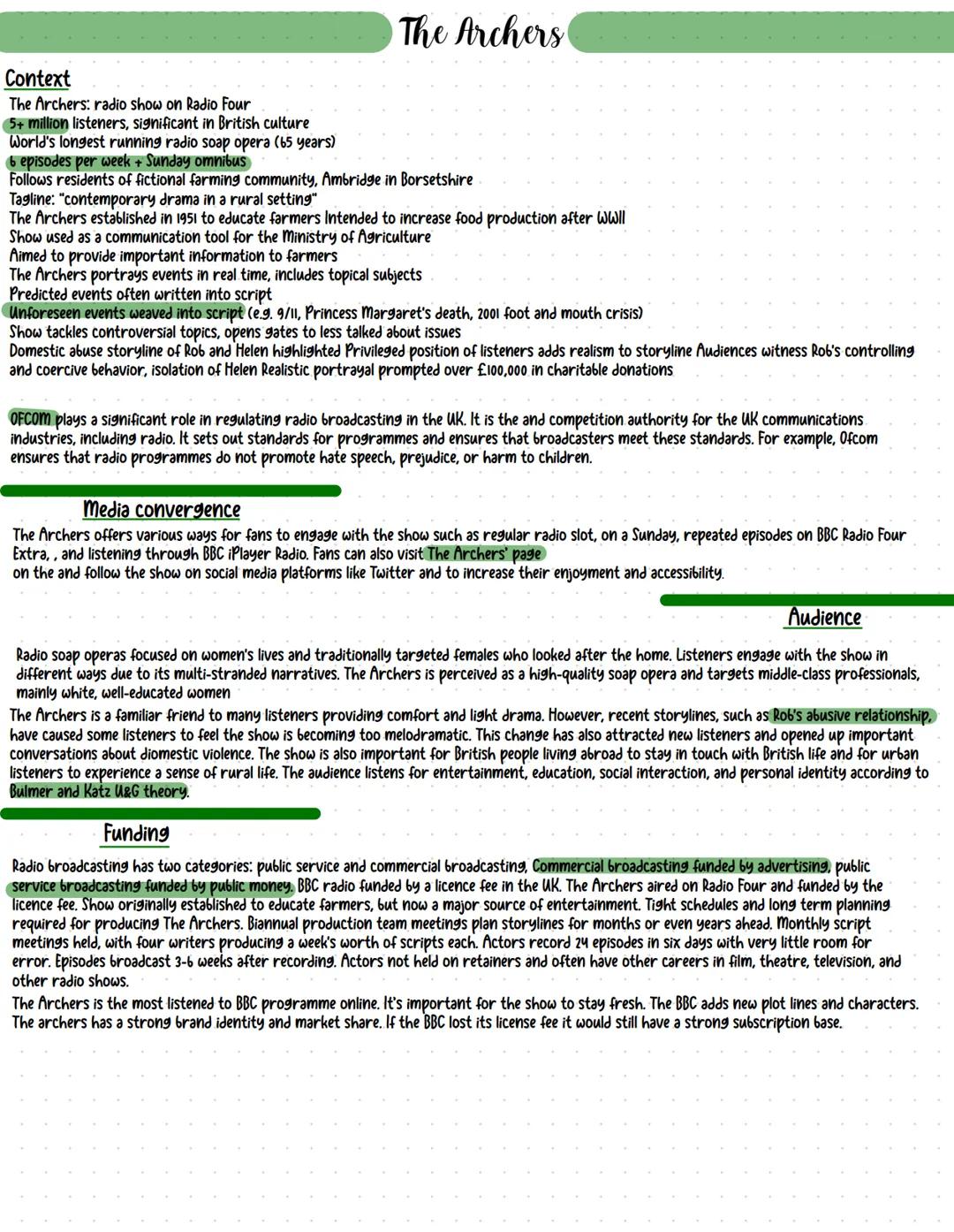 Eduqas GCSE Media Revision Notes - The Archers