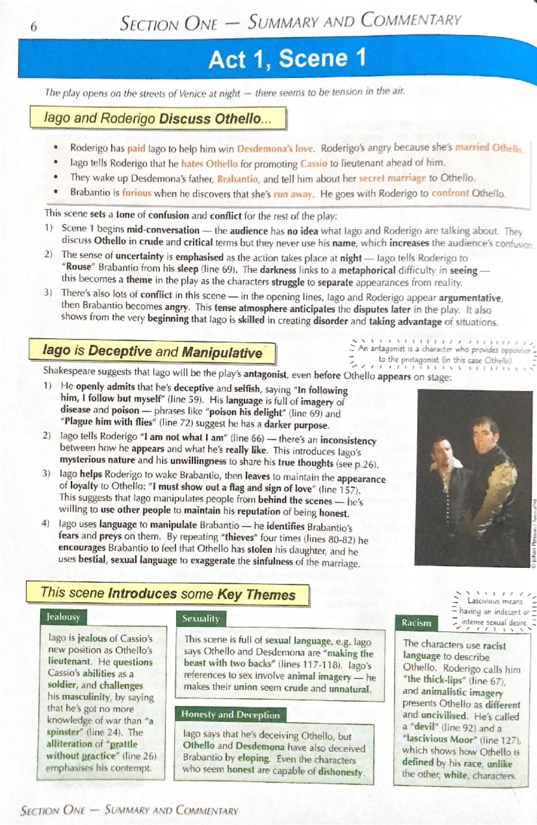 6
SECTION ONE- SUMMARY AND COMMENTARY
-
Act 1, Scene 1
The play opens on the streets of Venice at night-there seems to be tension in the air