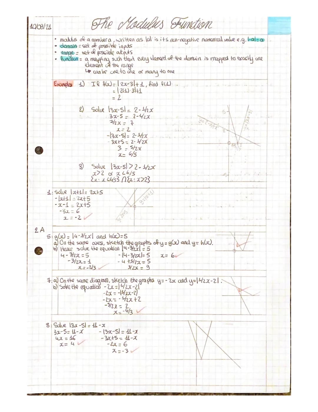 10/08/21
2 A
The Modulus Frunction
• modulus of a number a, written as lal is its non-negative numerical value. e.g. l-al=a
damain set of po