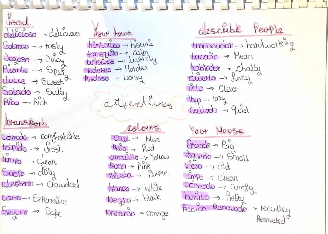 GCSE spanish describing words