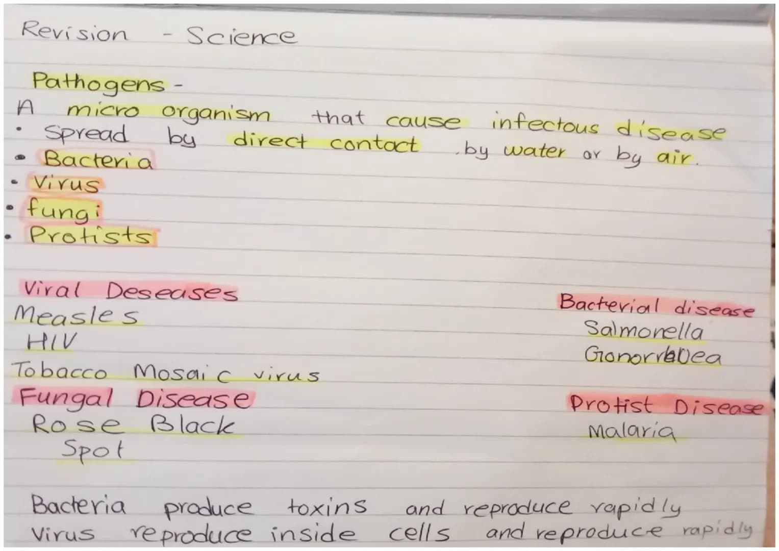 Revision
0
A
• Virus
Pathogens
-
micro organism.
Spread
by
Bacteria
fungi
Protists
-
Science
Bacteria
Virus
that
Viral Deseases
Measles
HIV
