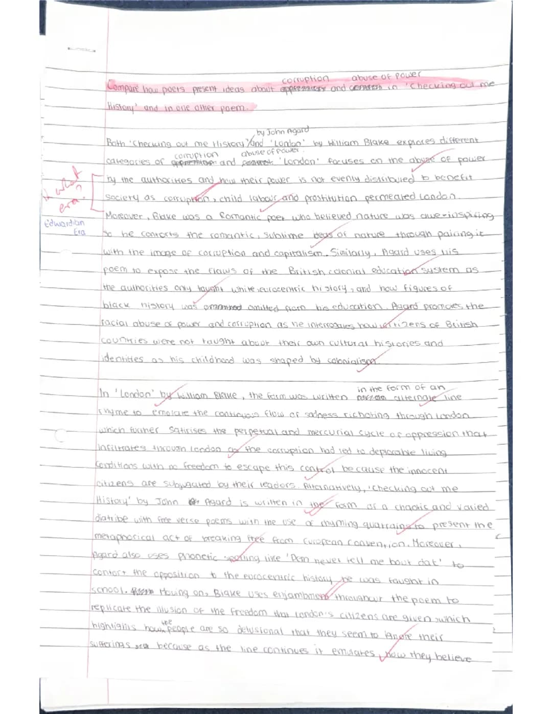 Grade 9 Marked Power and Conflict Essay