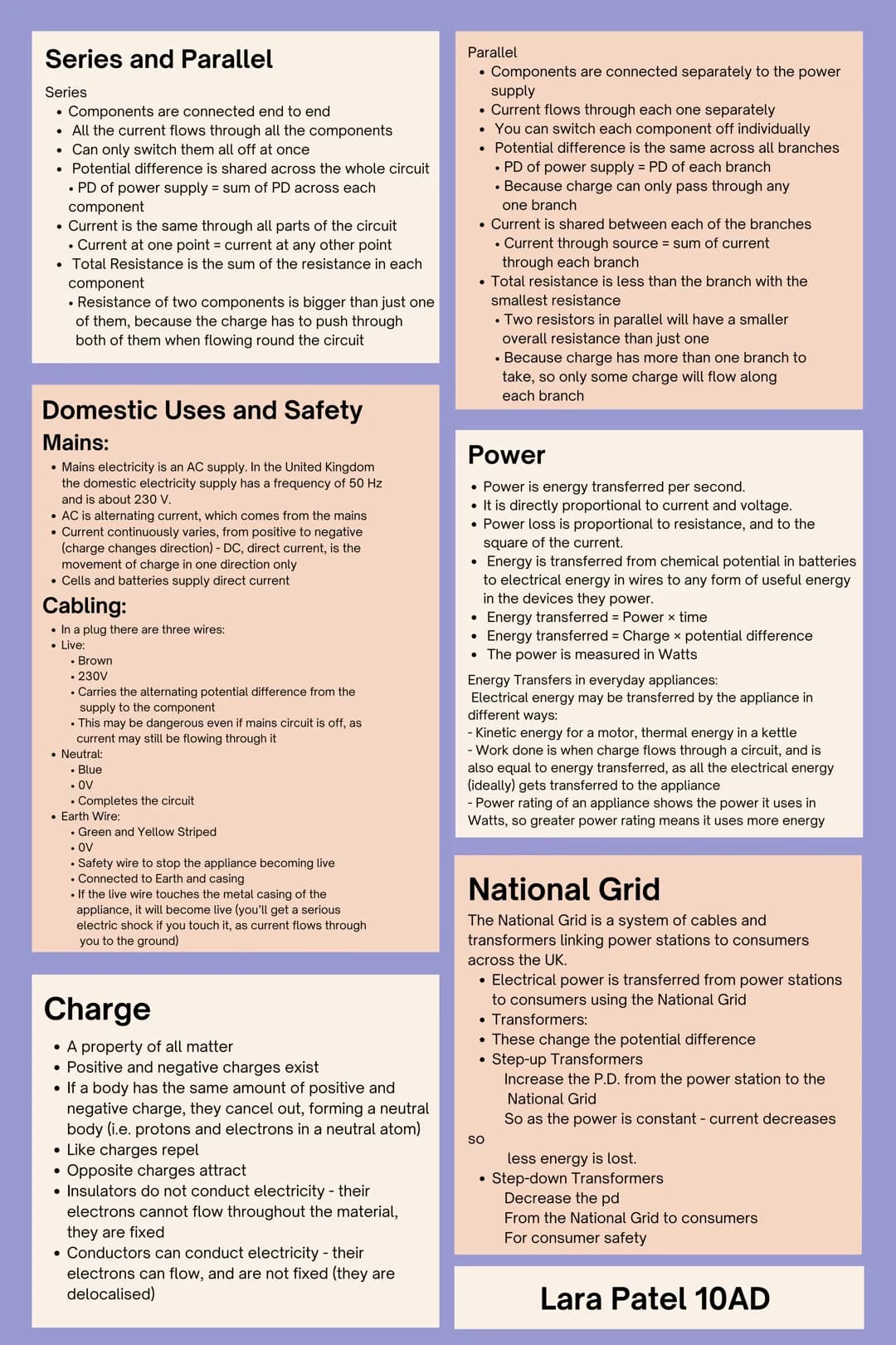 PHYSICS T2 - ELECTRICITY
Lara Patel - 10AD
Electrical Current
Current is:
• Flow of electrical charge
• Greater rate of flow of charge (/P.D