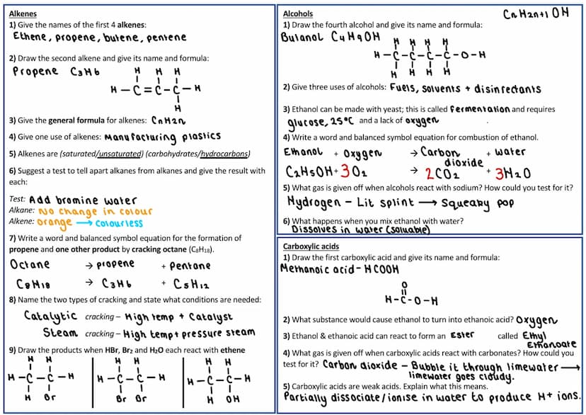 GCSE Chemistry - Organic Chemistry review
For each of these, state whether they are an alkane, alkene, alcohol,
carboxylic acid or ester:
Η 
