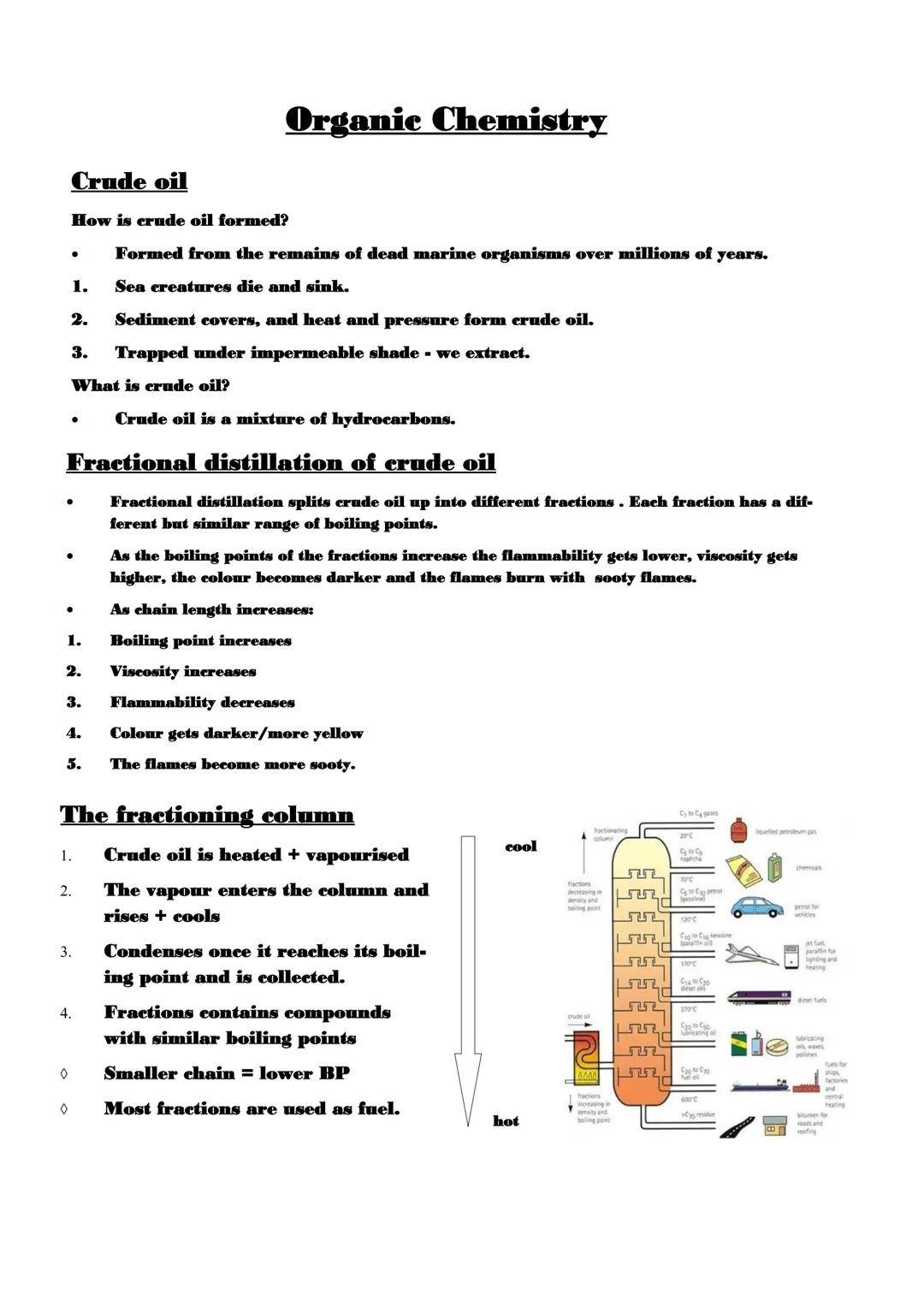 Crude oil
How is crude oil formed?
Formed from the remains of dead marine organisms over millions of years.
Sea creatures die and sink.
Crud
