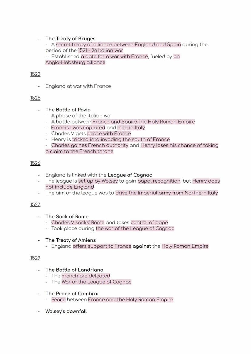 Henry VIII: Foreign Policy 1515 - 1539
1515
1516
1517
1518
1519
1520
1521
Death of Louis XII; succeeded by Francis I
Death of Ferdinand of A