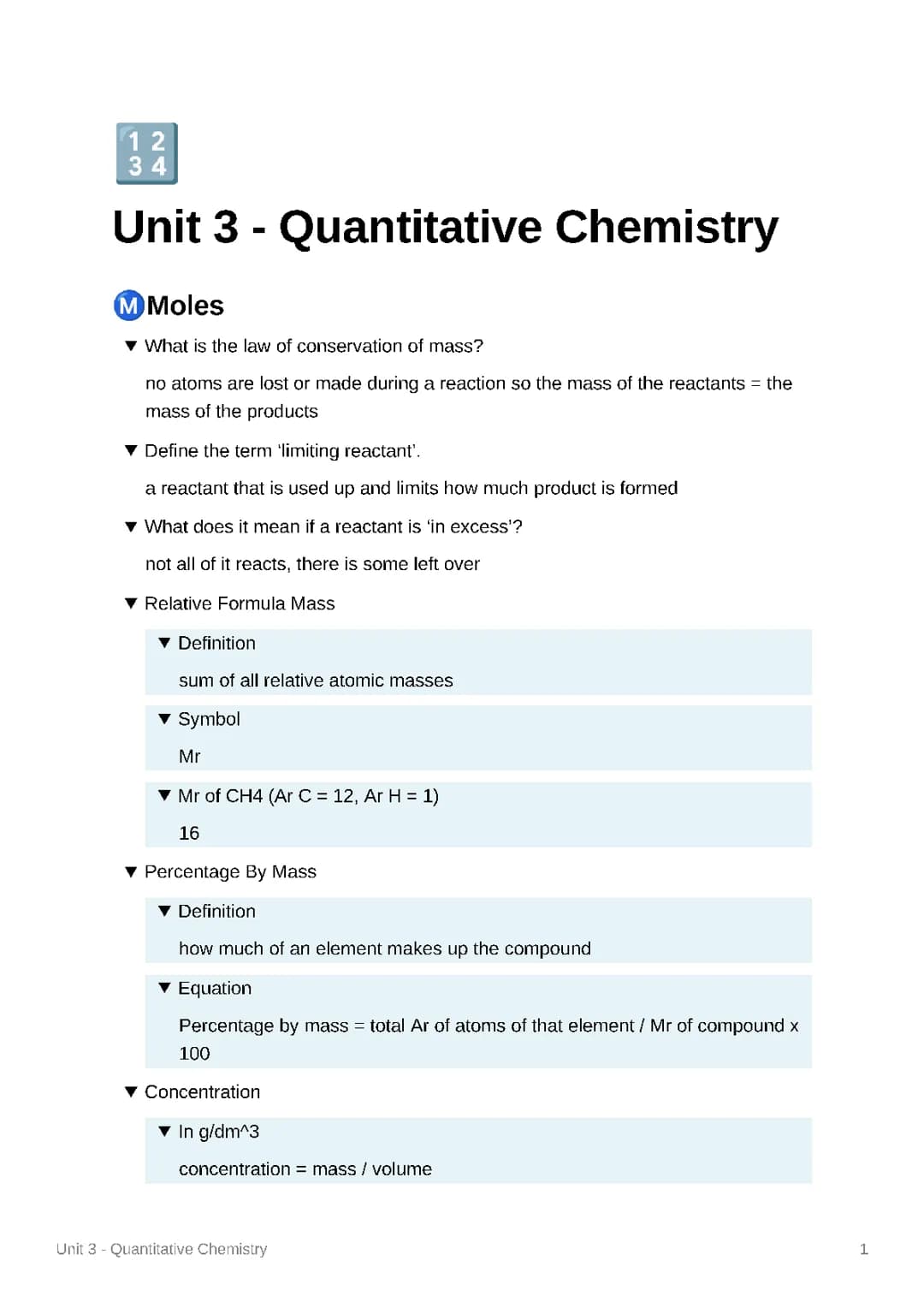 GCSE Quantitative Chemistry Active Recall
