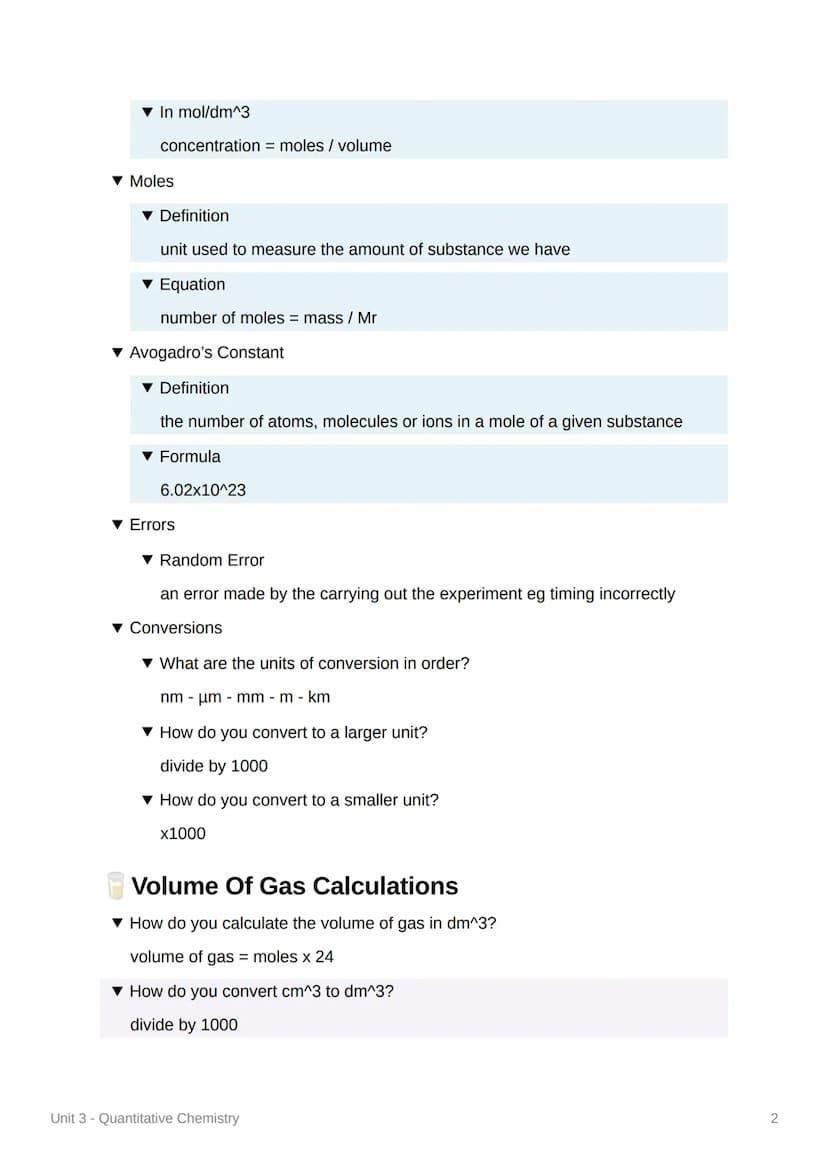 12
34
Unit 3 - Quantitative Chemistry
M Moles
▼ What is the law of conservation of mass?
no atoms are lost or made during a reaction so the 