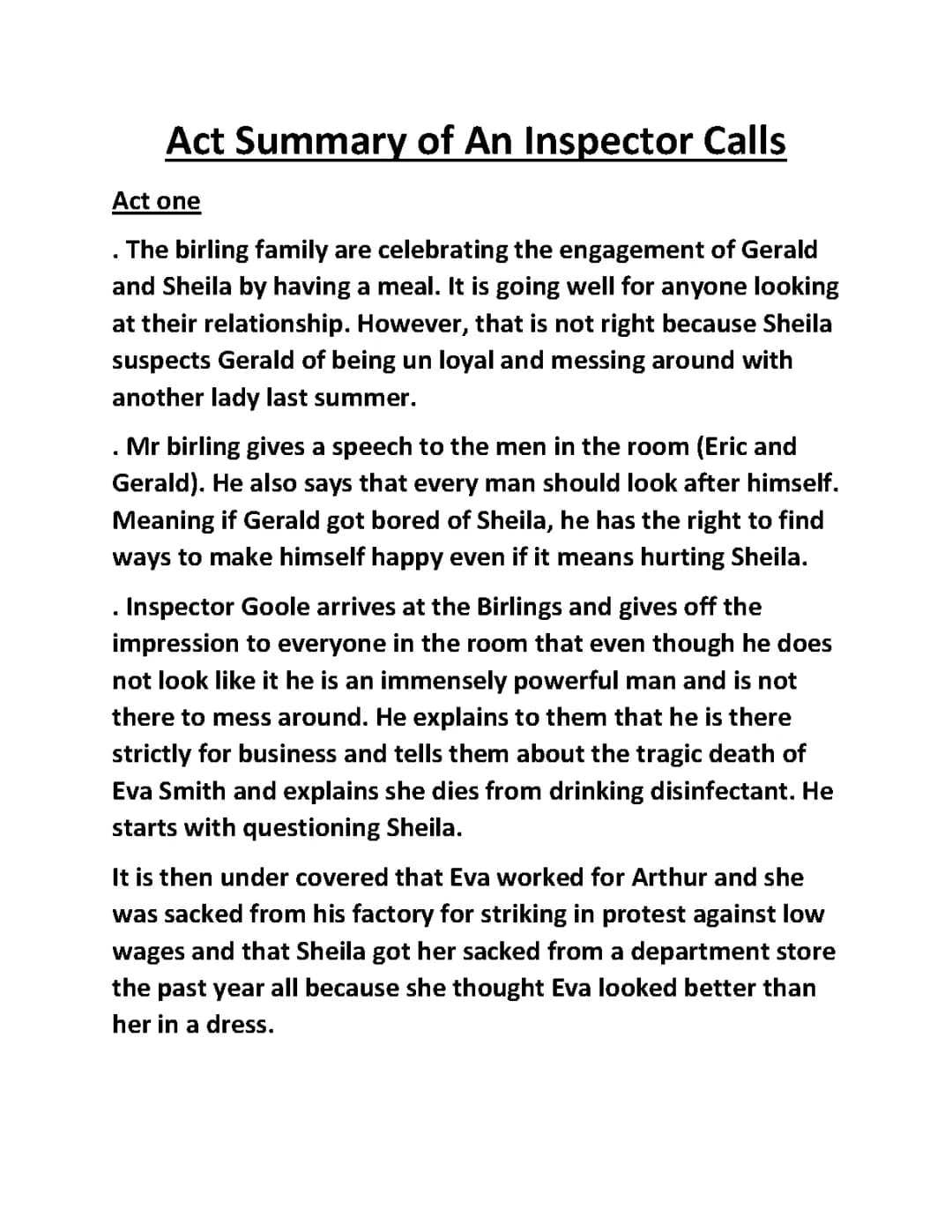 Act Summary of An Inspector Calls 