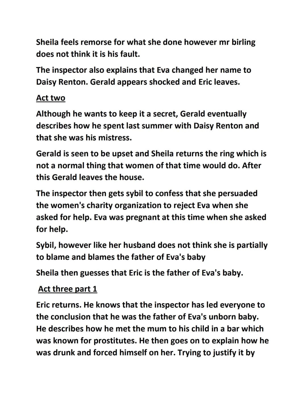 Act Summary of An Inspector Calls
Act one
. The birling family are celebrating the engagement of Gerald
and Sheila by having a meal. It is g