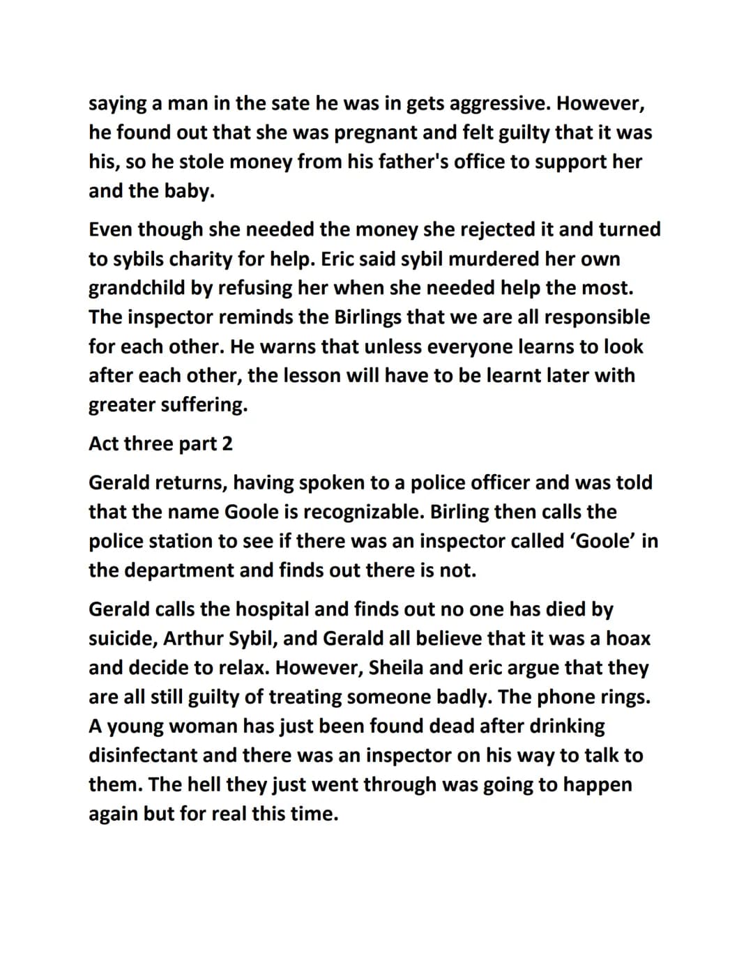 Act Summary of An Inspector Calls
Act one
. The birling family are celebrating the engagement of Gerald
and Sheila by having a meal. It is g