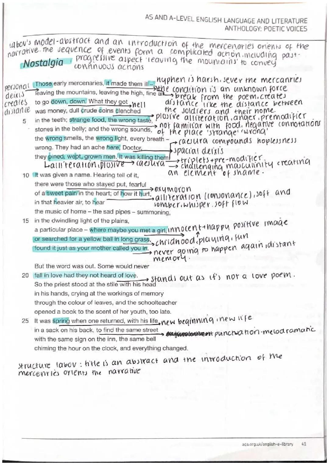 Carol Ann Duffy, Nostalgia Poem, Poetry A level