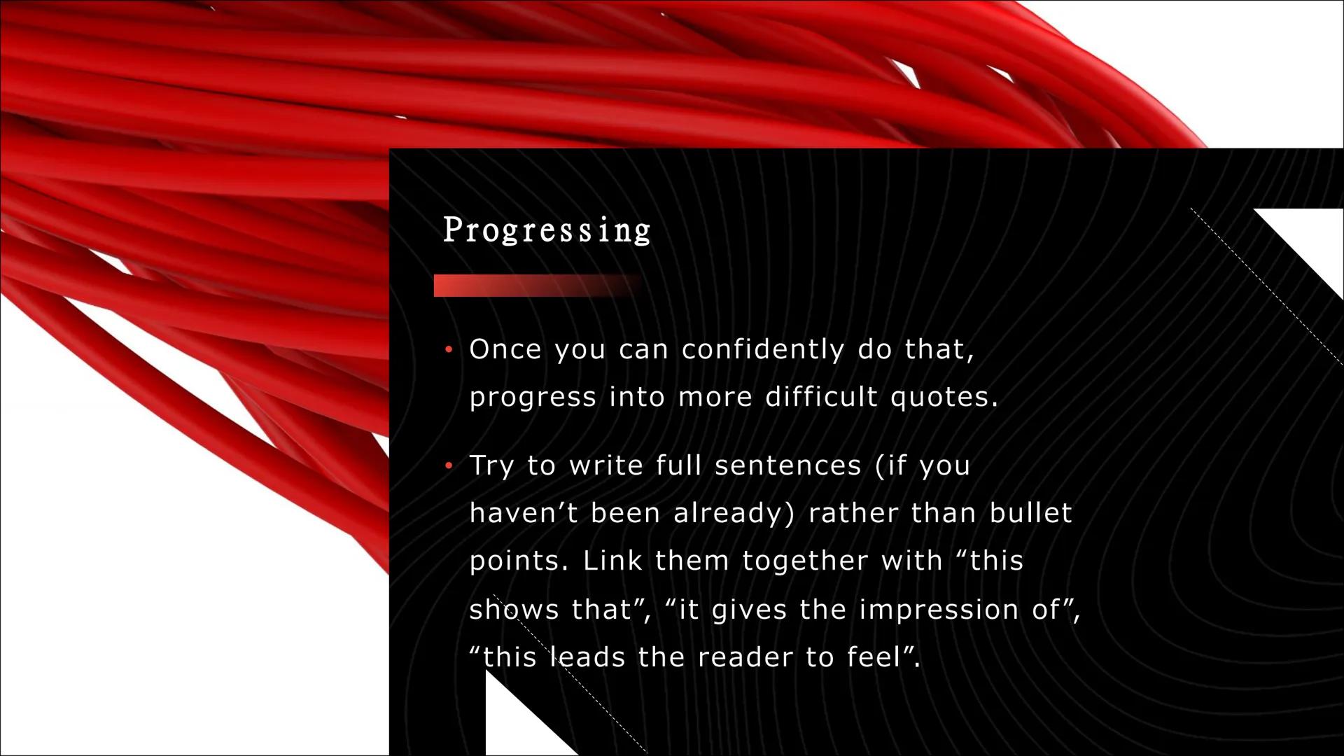 Improving your
quote analysis
A SHORT PRESENTATION ON HOW TO IMPROVE YOUR QUOTE ANALYSIS Read exemplar pieces
A lot of exemplar pieces are w