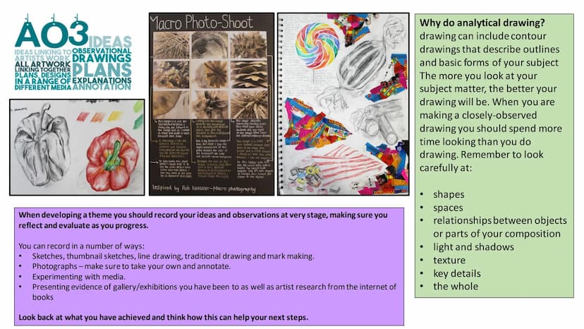 A01
BEGIN TO LINK A
THEME IMAGES
ARTISTS
RESEARCH
TO YOUR CHOSEN ARTISTS WORK
WRITTEN ANALYSIS
LINK ARTISTS WORK TO
IDEAS AND ARTWORK
EXPLOR