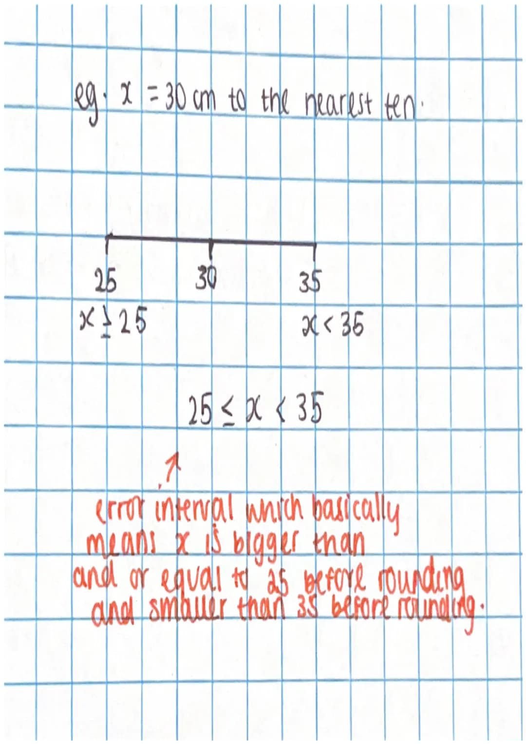 error intervals
- Limits of accuracy when a number has been rounded
or truncated.
- They are the range of possible volves that a number
coul