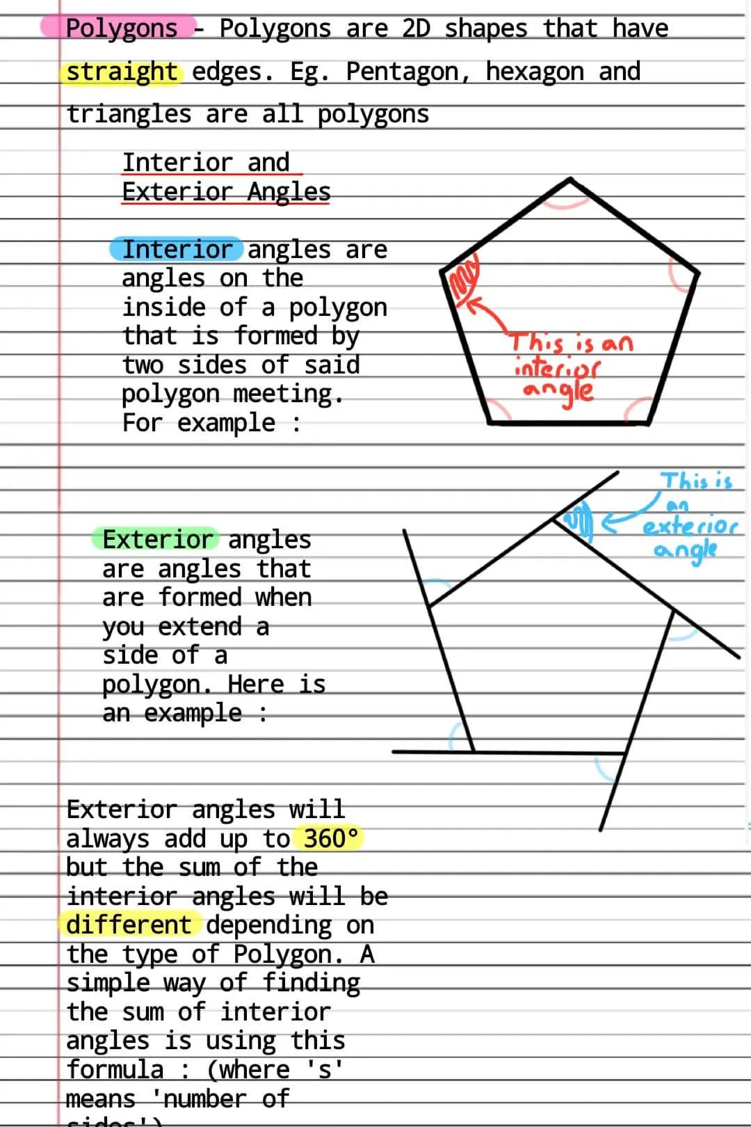 Polygons - Interior and Exterior Angles