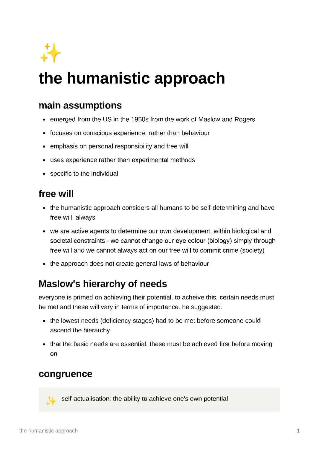 the humanistic approach - AO1