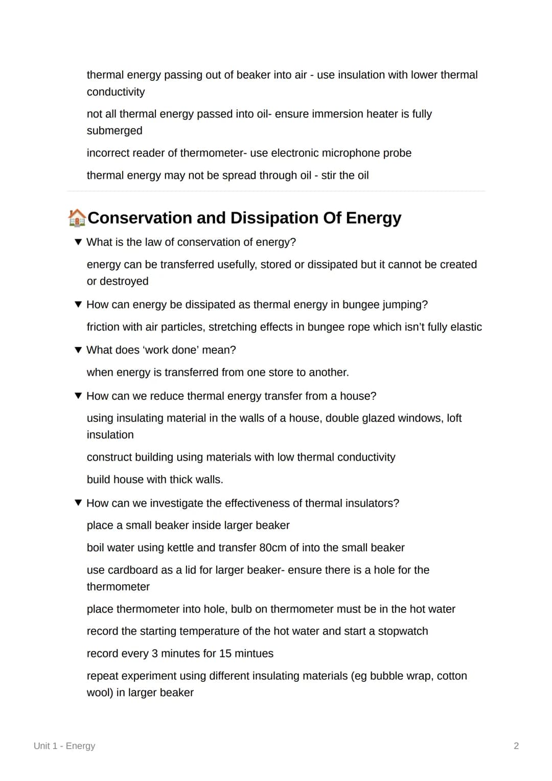 M
Unit 1 - Energy
Energy Stores
▼ What are the main energy stores?
magnetic, chemical, thermal, elastic potential, gravitational potential, 