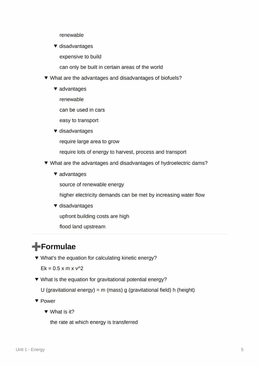 M
Unit 1 - Energy
Energy Stores
▼ What are the main energy stores?
magnetic, chemical, thermal, elastic potential, gravitational potential, 