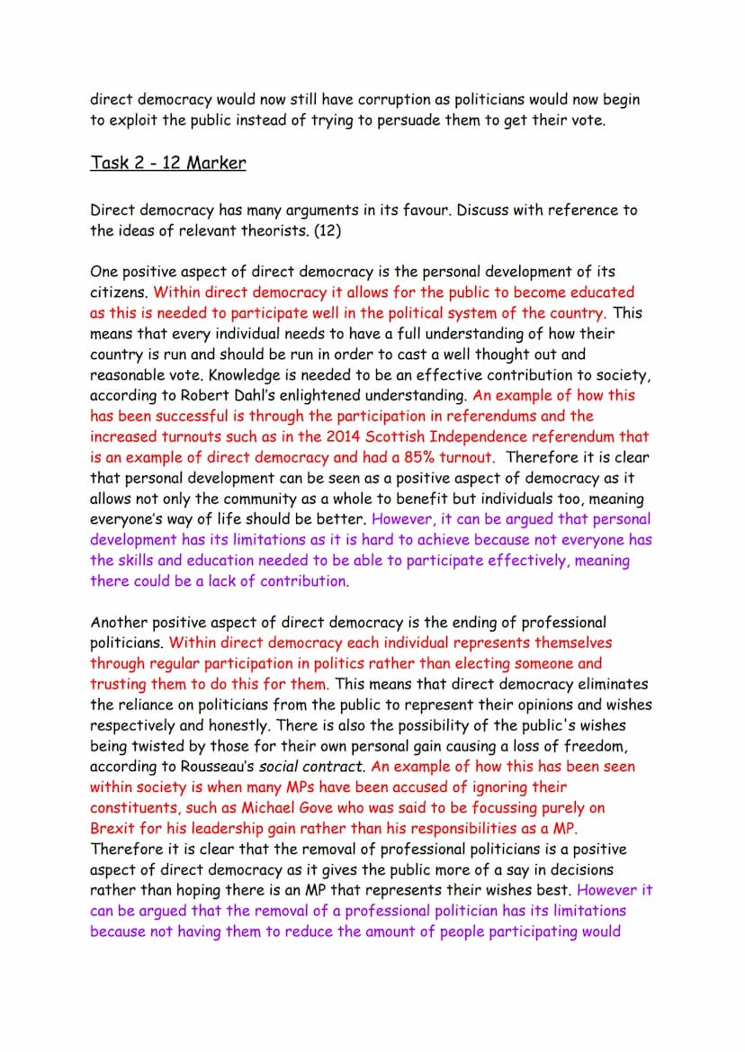 Weaknesses of Direct Democracy and 12 marker
Participation for all vs potential exclusion of minorities
Many argue that direct democracy inc