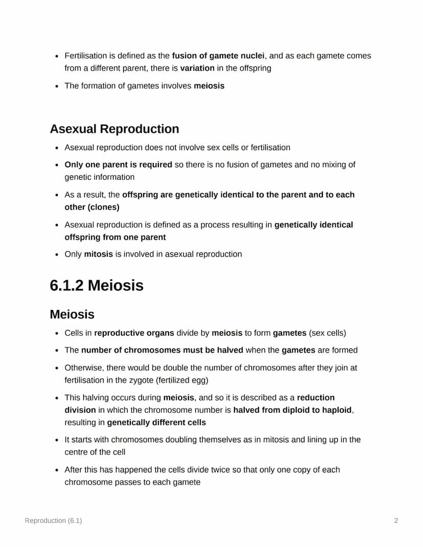 Reproduction (6.1)
6.1.1 Sexual & Asexual Reproduction
Mitosis & Meiosis
• Mitosis is a type of nuclear division that gives rise to cells th