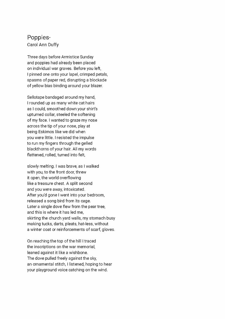 Know Poppies- 'Carol Ann Duffy' (detailed annotation) thumbnail