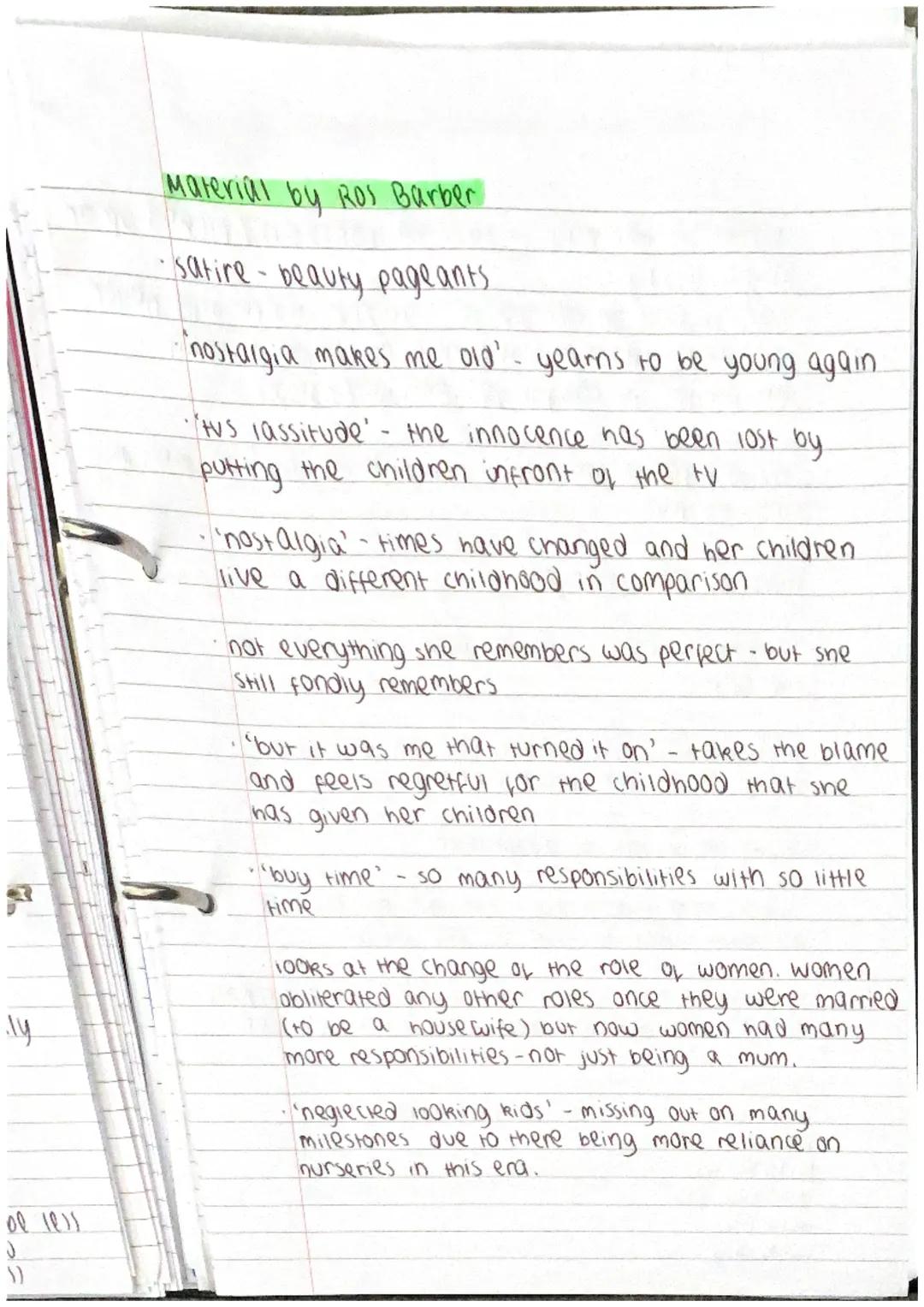 Material Ros Barber
14/09/2022
"hanky' inanimate object which metaphorically
represents the love they once felt for their mother.
• 8 lines 
