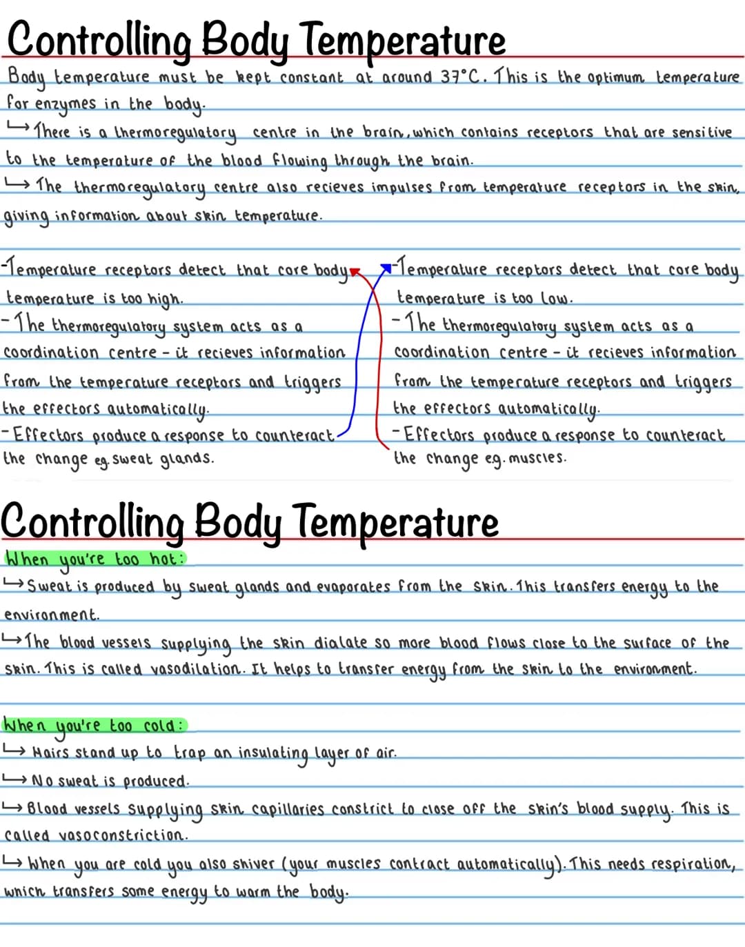 Homeostasis
Homeostasis is the ability to maintain a constant internal environment in response to internal and external
change.
↳ It is impo