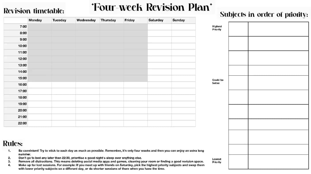 Fun Four-Week Study Schedule for Exams!