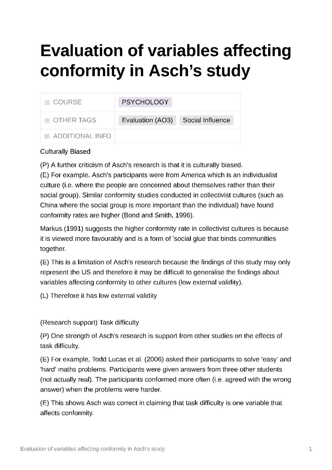 Asch’s Study - Evaluation of Variations 