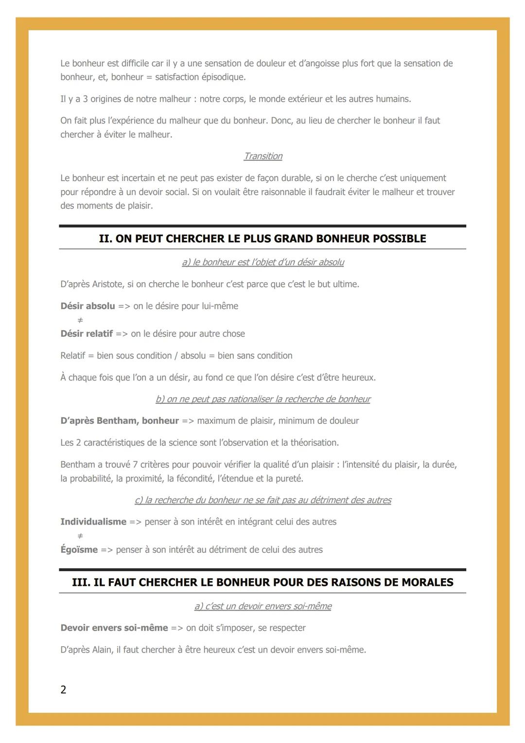 # 3- LE BONHEUR

INTRODUCTION

Bonheur => état de satisfaction durable et conscient
Durable => cela reste relatif
Conscient => connaissance 