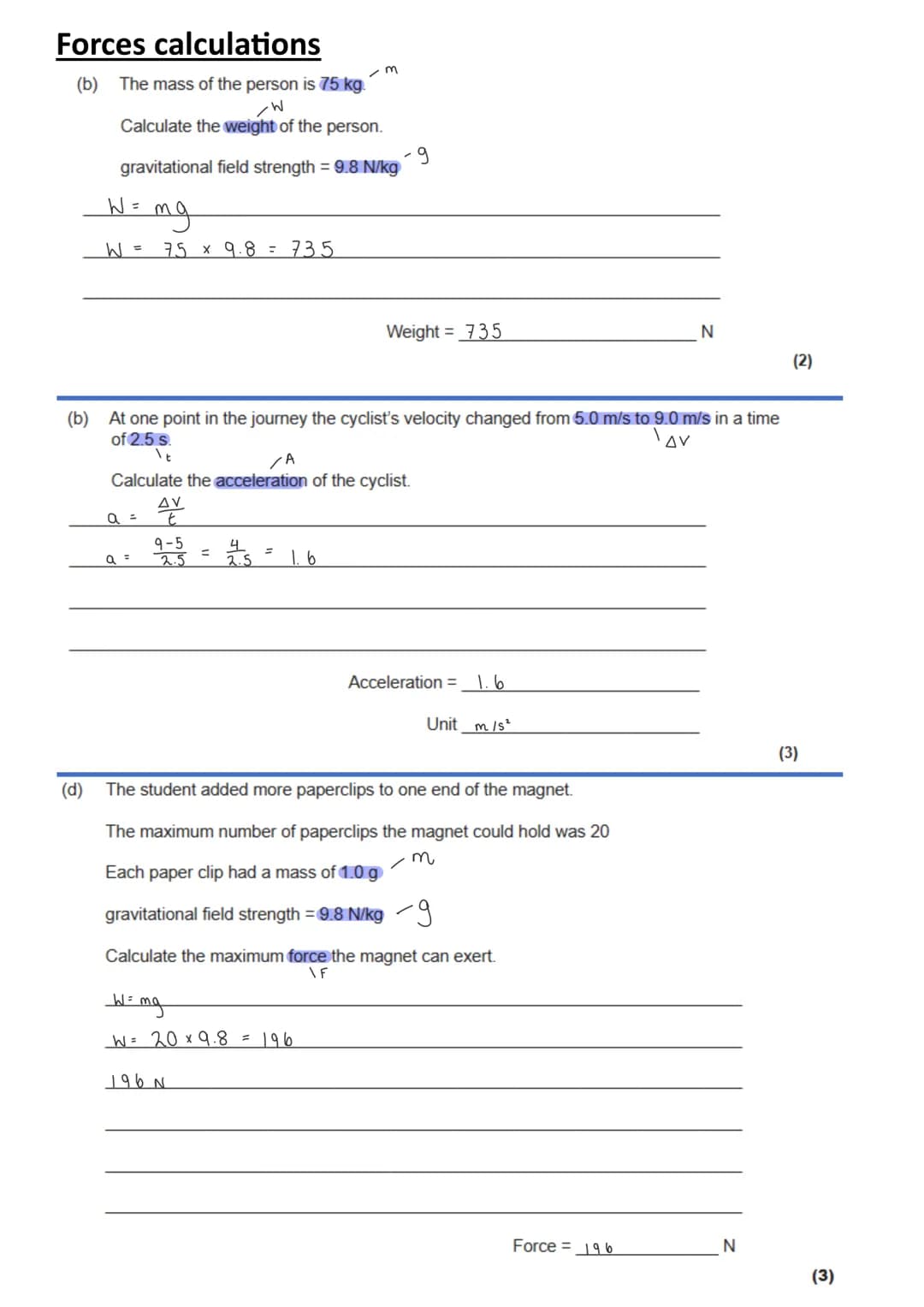 GCSE Physics - Paper 2 calculation practice
T
T
THT
HT
T HT
T
weight = mass x gravitational field strength
work done = force x distance (alo