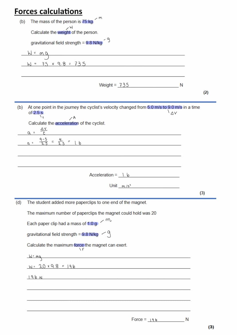 GCSE Physics - Paper 2 calculation practice
T
T
THT
HT
T HT
T
weight = mass x gravitational field strength
work done = force x distance (alo